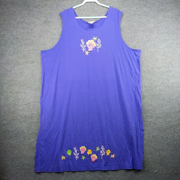 CST Sport Womens Sleeveless Shirt Top Size 4X Purple Embroidered Shells Beach - Picture 2 of 12